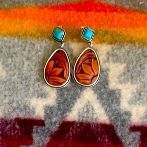 Boho Post Earrings Floral & Turquoise color stone